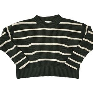 Design History Striped Knit Sweater Green and White‎ Crew Neck Pullover